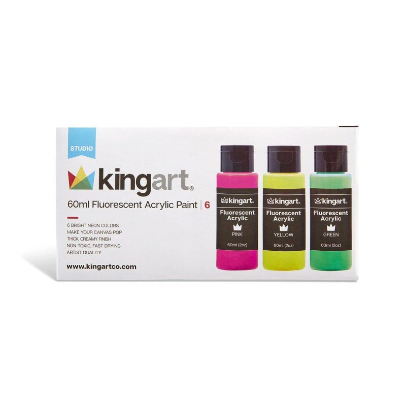 kingart studio kingart studio acrylic craft paint 60ml bottle set of 6 fluorescent colors 29561097978017