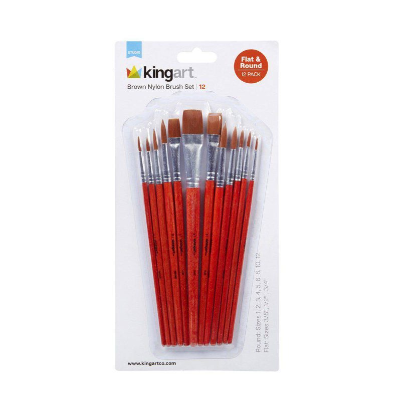 kingart studio kingart studio brush set brown nylon round and flat brushes 12 pc 29497837093025