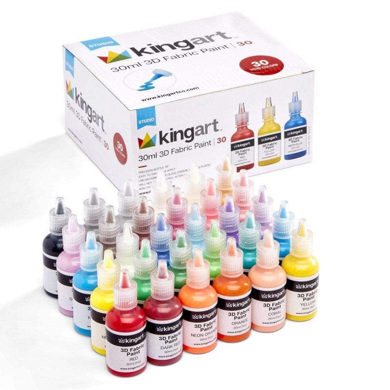 kingart studio kingart studio fabric paint 3d permanent 30 unique vibrant colors classic glitter metallic glow in dark 29497181208737