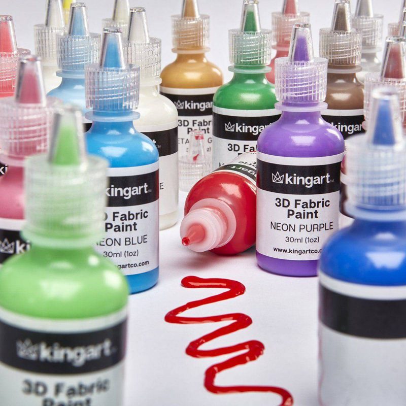 kingart studio kingart studio fabric paint 3d permanent 30 unique vibrant colors classic glitter metallic glow in dark 29497195004065