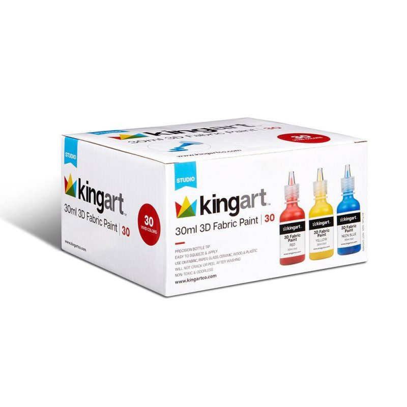 kingart studio kingart studio fabric paint 3d permanent 30 unique vibrant colors classic glitter metallic glow in dark 29497810550945