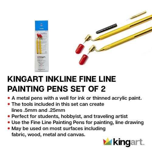 kingart studio kingart studio fine line painting pen 2 pack set stem flow 5mm 25mm applicable with inks acrylics water based media 29490076582049