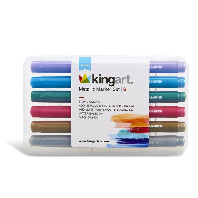 kingart studio kingart studio metallic markers medium tip travel storage case set of 6 colors 29540187373729