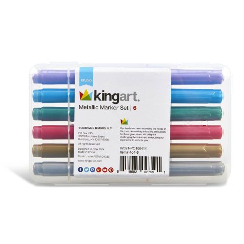 kingart studio kingart studio metallic markers medium tip travel storage case set of 6 colors 29540189667489