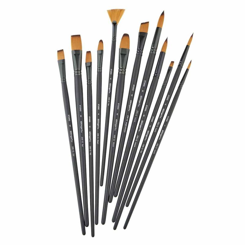 kingart studio kingart studio oil acrylic long handle brush set synthetic blend 12 pc case 29560349589665