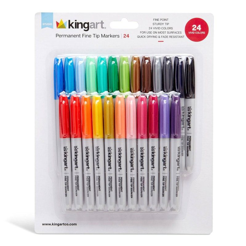 kingart studio kingart studio permanent fine tip markers set of 24 unique vivid colors 30147214835873