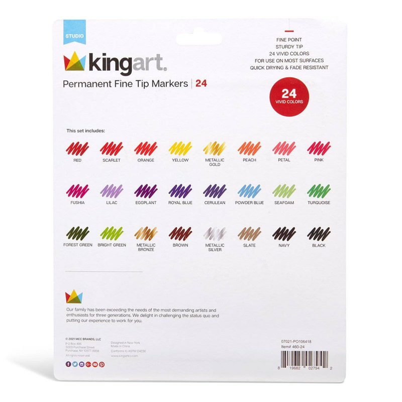 kingart studio kingart studio permanent fine tip markers set of 24 unique vivid colors 30147214901409