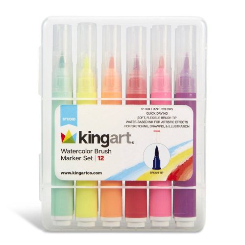 kingart studio kingart studio soft tip brush marker set with case set of 12 unique colors 29540190584993