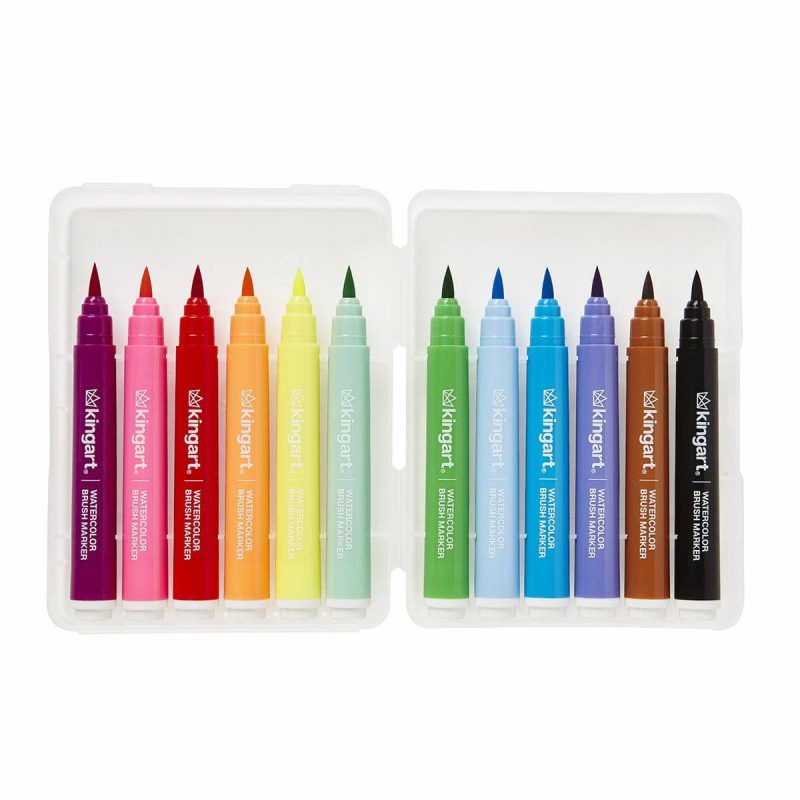 kingart studio kingart studio soft tip brush marker set with case set of 12 unique colors 29540193337505