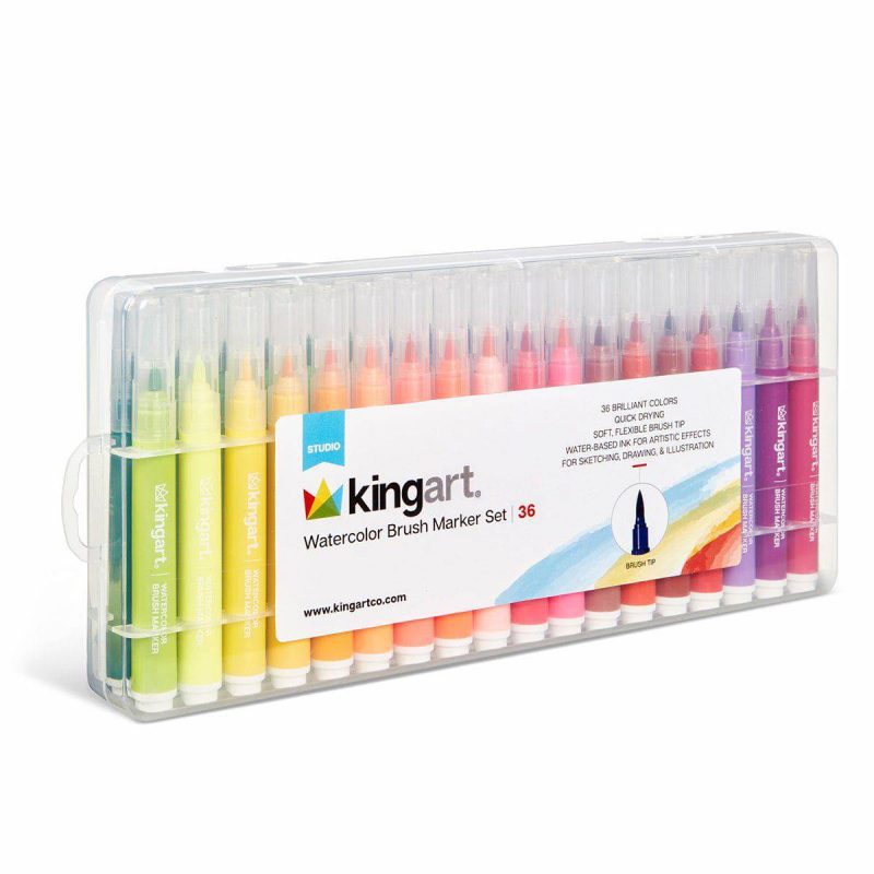 kingart studio kingart studio soft tip brush marker set with case set of 36 unique colors 29497851740321