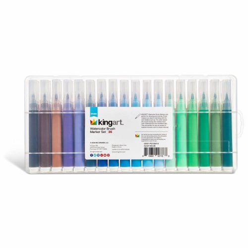 kingart studio kingart studio soft tip brush marker set with case set of 36 unique colors 29497853411489