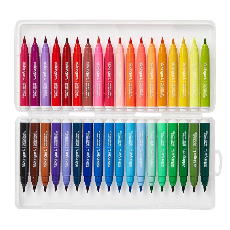 kingart studio kingart studio soft tip brush marker set with case set of 36 unique colors 29497855082657