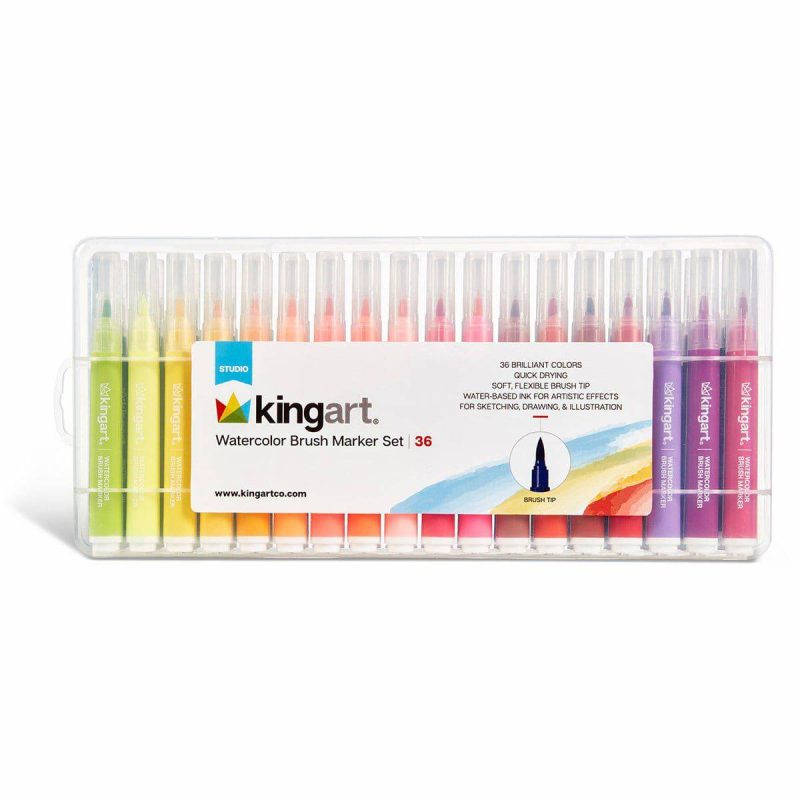 kingart studio kingart studio soft tip brush marker set with case set of 36 unique colors 29497866518689