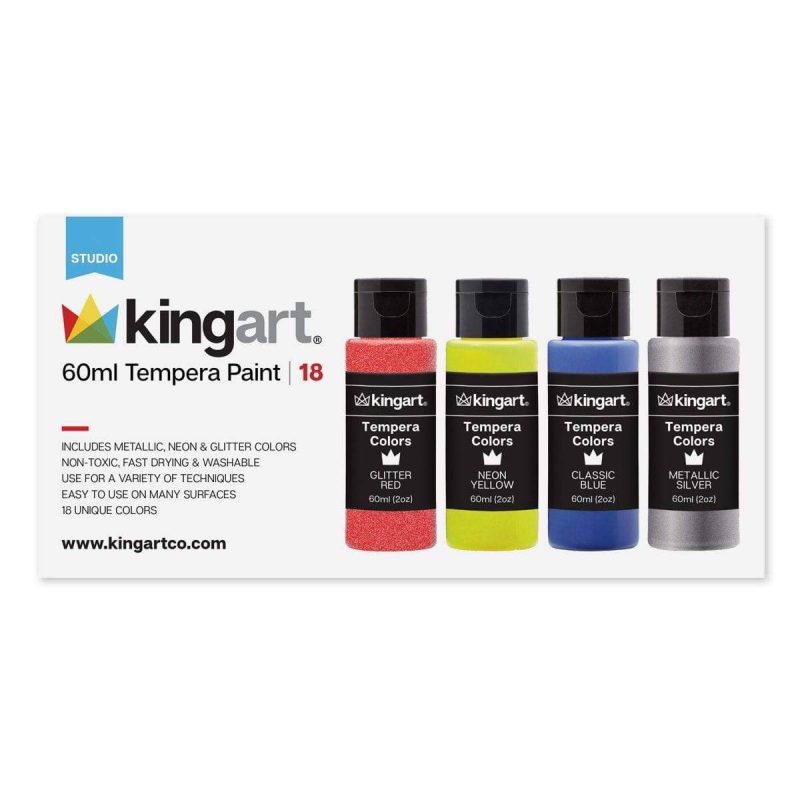 kingart studio kingart studio tempera paint washable 60ml 2oz bottle set of 18 unique colors 29536452542625