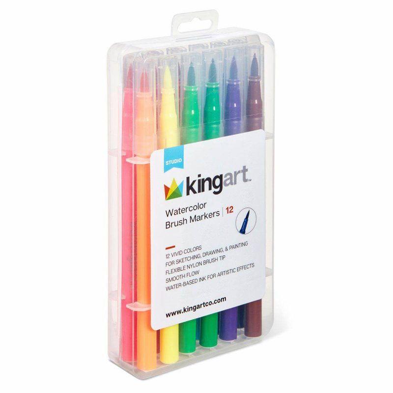 kingart studio kingart studio watercolor brush markers travel storage case set of 12 unique colors 29440866025633