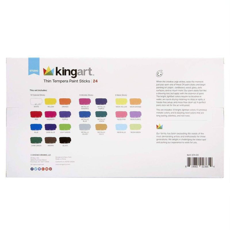 kingart studio kingart tempera paint thin sticks washable rich creamy set of 24 unique colors 29490270077089