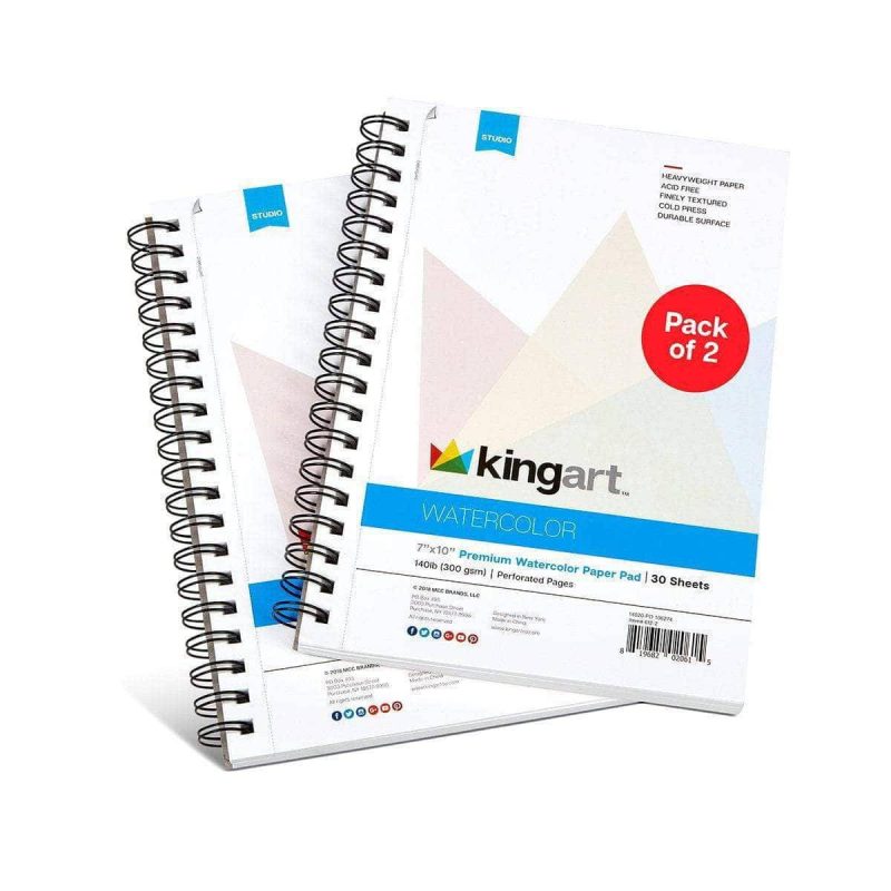 kingart studio kingart watercolor paper 2 pack cold pressed acid free perforated 7 x 10 30 sheets per pad 29489987944609