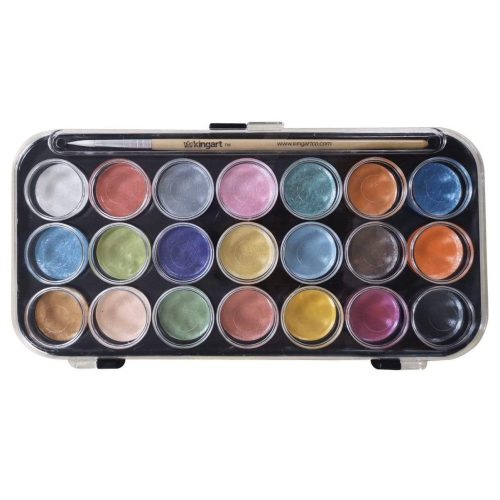 kingart value kingart watercolor pan set pearlescent colors 21 unique shades paint brush 29493711634593