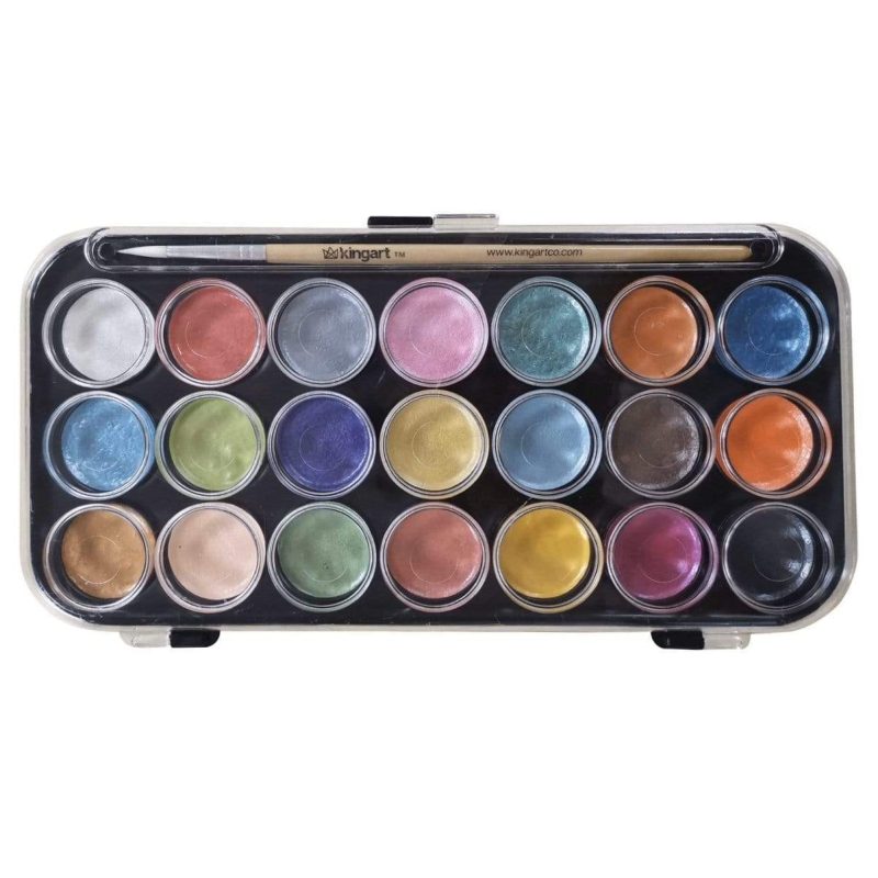 kingart value kingart watercolor pan set pearlescent colors 21 unique shades paint brush 29493711634593