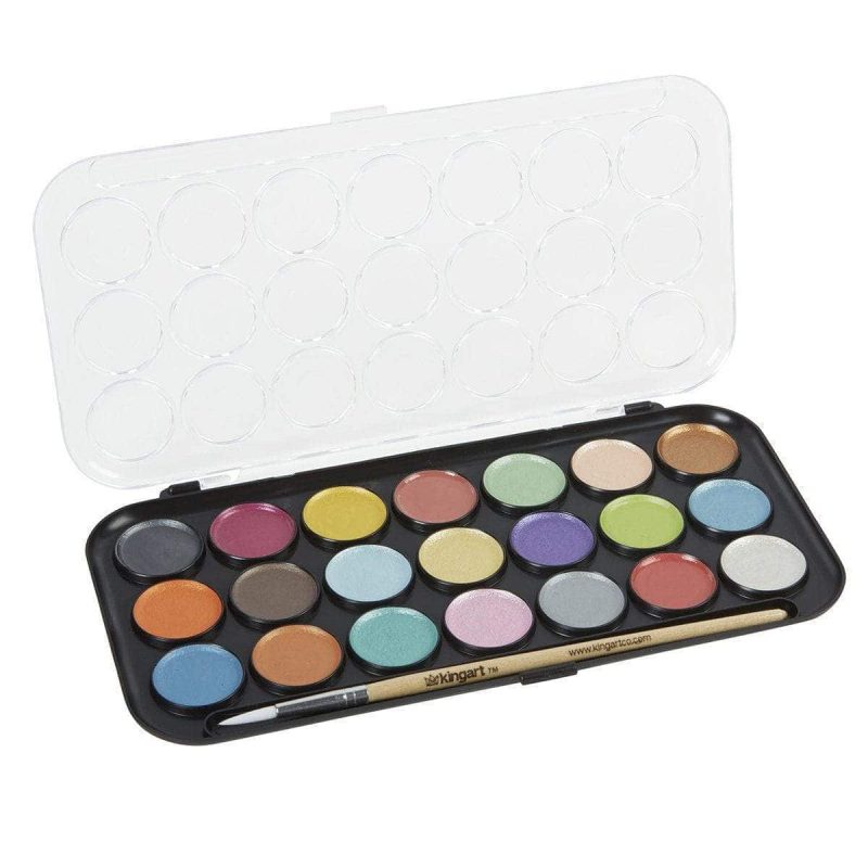 kingart value kingart watercolor pan set pearlescent colors 21 unique shades paint brush 29574133743777